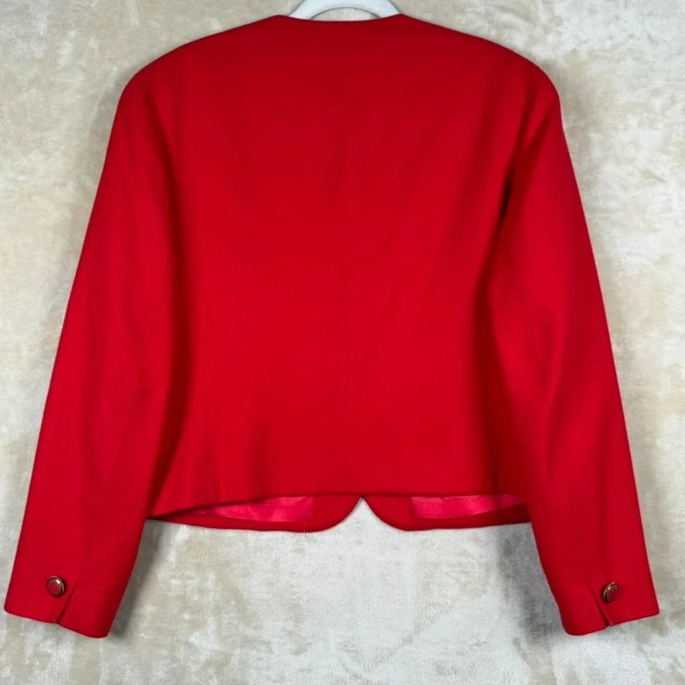 Pendleton Size 14 Red 100% Virgin Wool Collarless Button Front Blazer Jacket USA